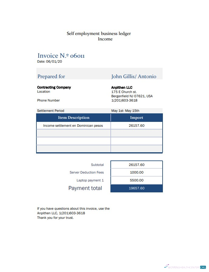 Download Self employment pay stub Photoshop template